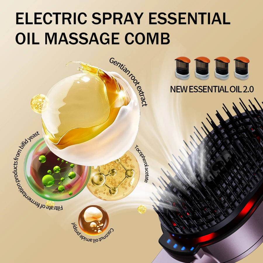 Peigne Spa 4‑en‑1 avec Spray d’Huile – Détente et Brillance pour Cheveux